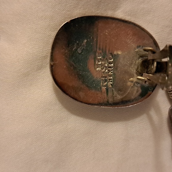 Mexican sterling feather style clip on earrings small tranglestone onyx - Picture 3 of 6